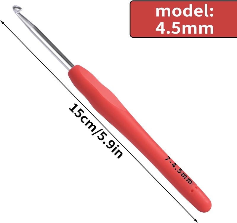 Gerute 4.5mm Crochet Hook, Ergonomic Crochet Hook, Smooth and Extra Long Knitting Needles, with Soft Rubber Ergonomic Handle and Aluminum Tip, Perfect Beginner and Arthritic Crochet Hooks (4.5 mm) - Image 2
